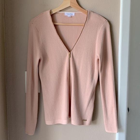CALVIN KLEIN Pale Pink Long Sleeve Zip Up Sweater Top - Picture 2 of 8